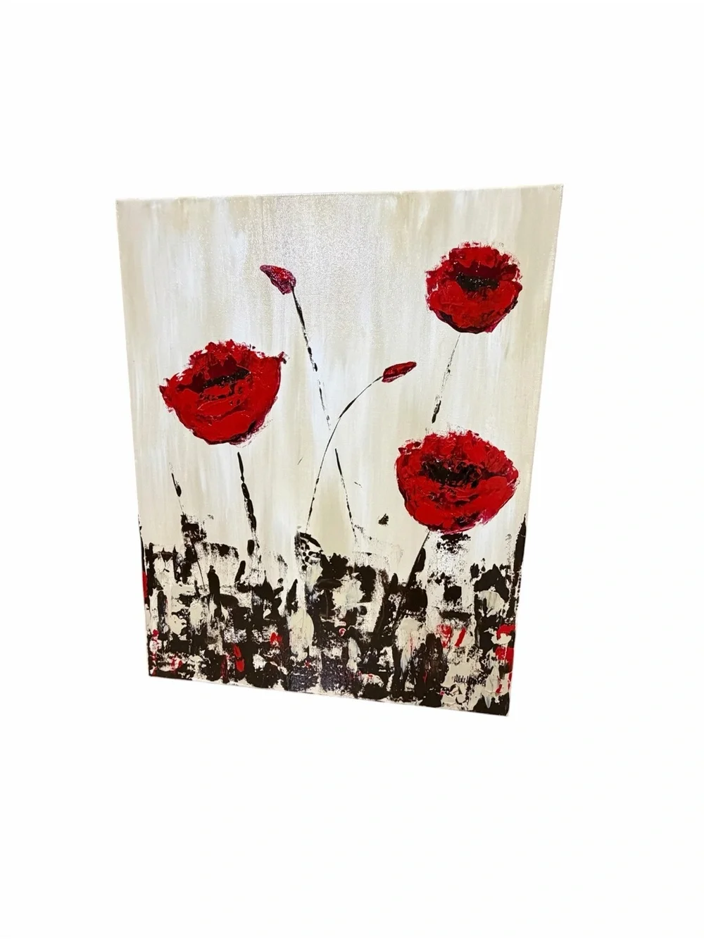 Original Artwork Acrylic on Canvas Bold red poppy Textured Painting 16x20